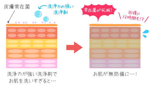 洗浄力の強い洗浄剤でも、肌は無防備に！